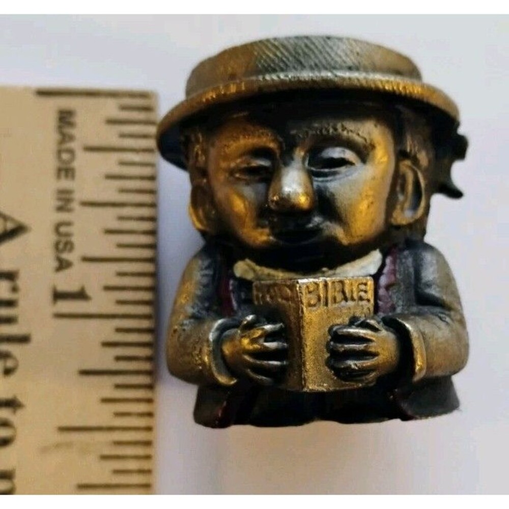 Vtg Miniature Brass Preacher Toothpick Holder Holy Bible Minister Match Pot 2" - Picture 7 of 7